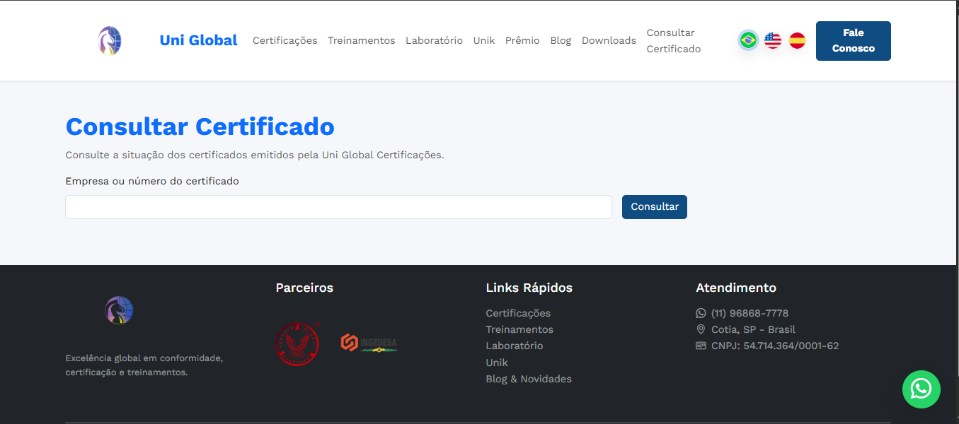 Website institucional UniGlobal - Consulta de Certificados